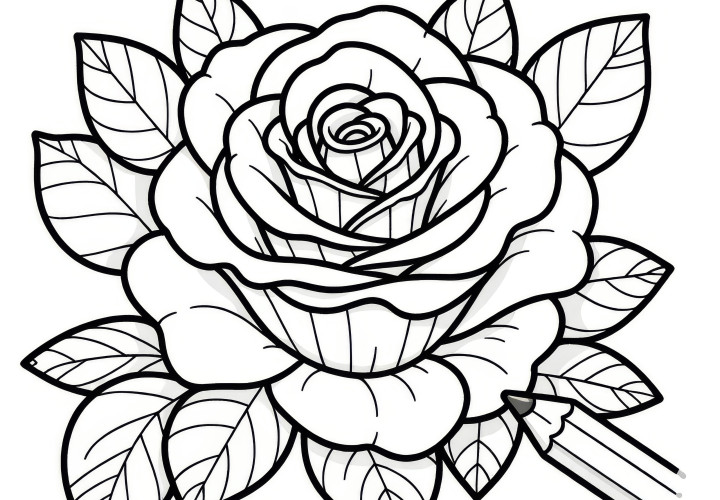 Beautiful rose blossom for coloring: Coloring page for download (Free)