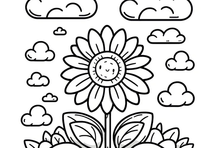 Simple sunflower for coloring (free)