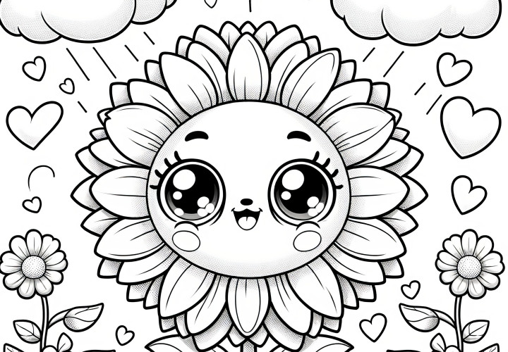 Friendly sunflower with face coloring page (Free)