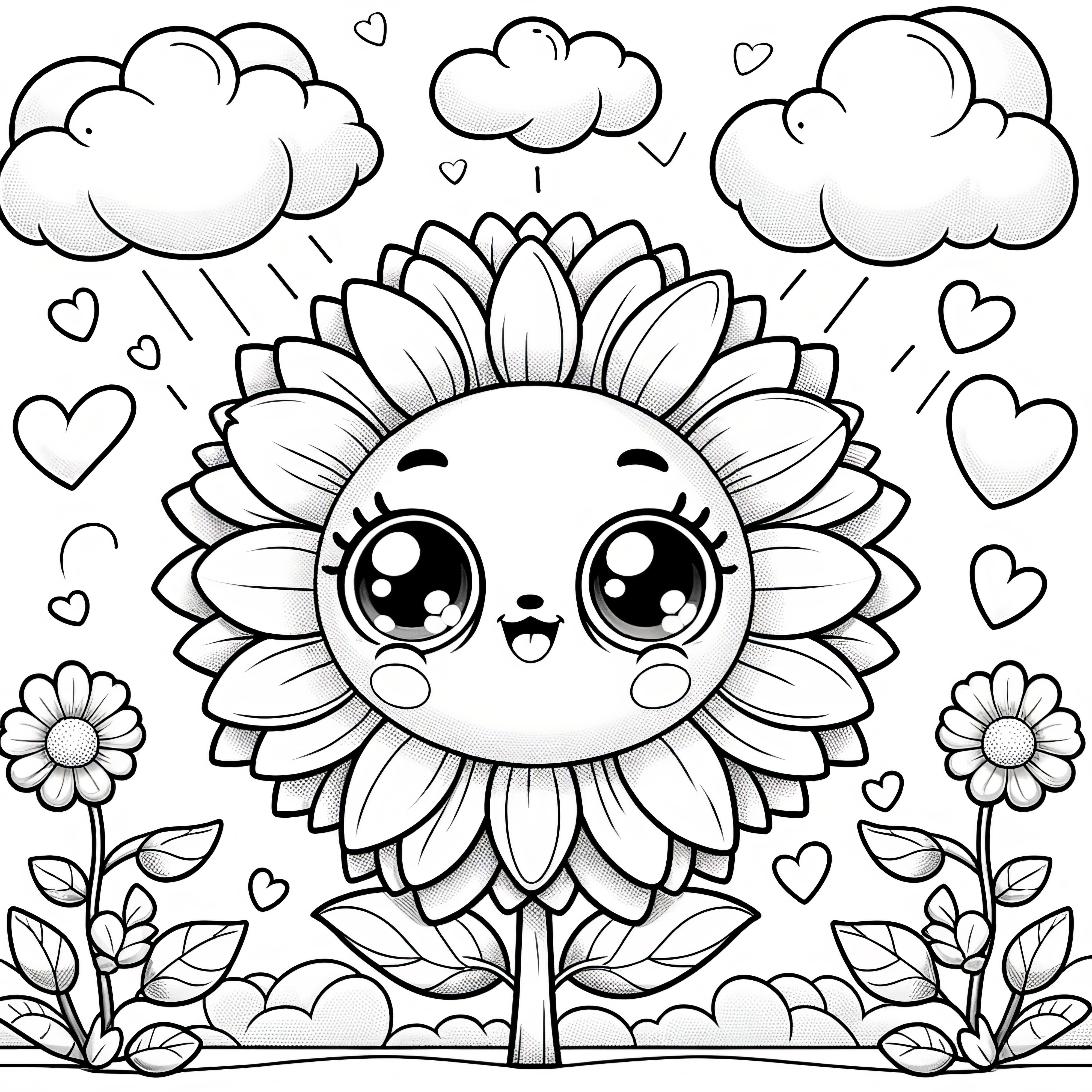 Friendly sunflower with face coloring page (Free)