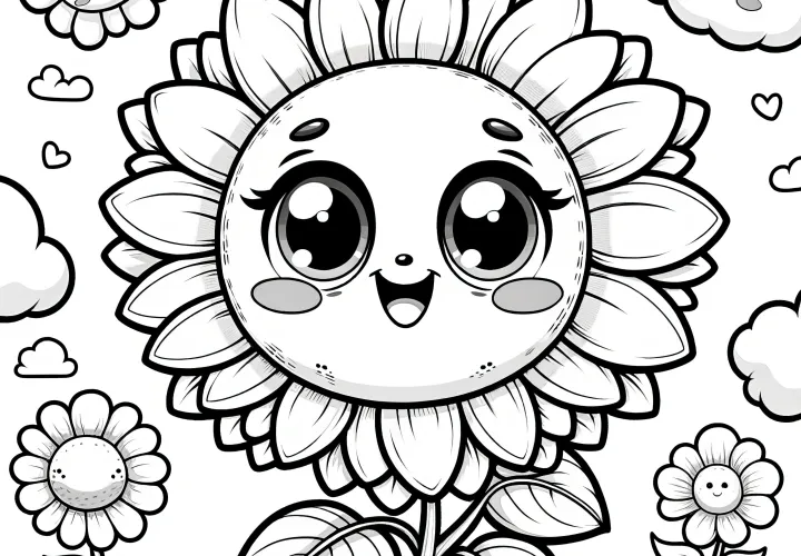 Happy sunflower face to color (Free)