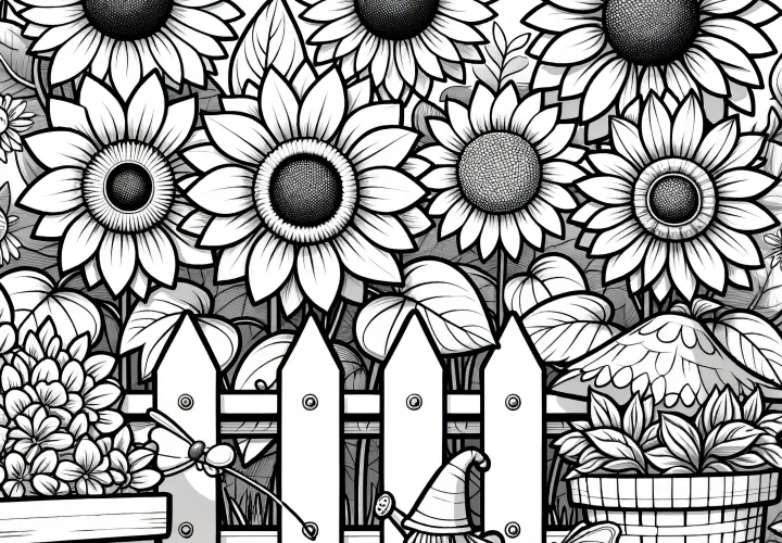 Sunflowers in the garden: Free coloring page to download (Free)