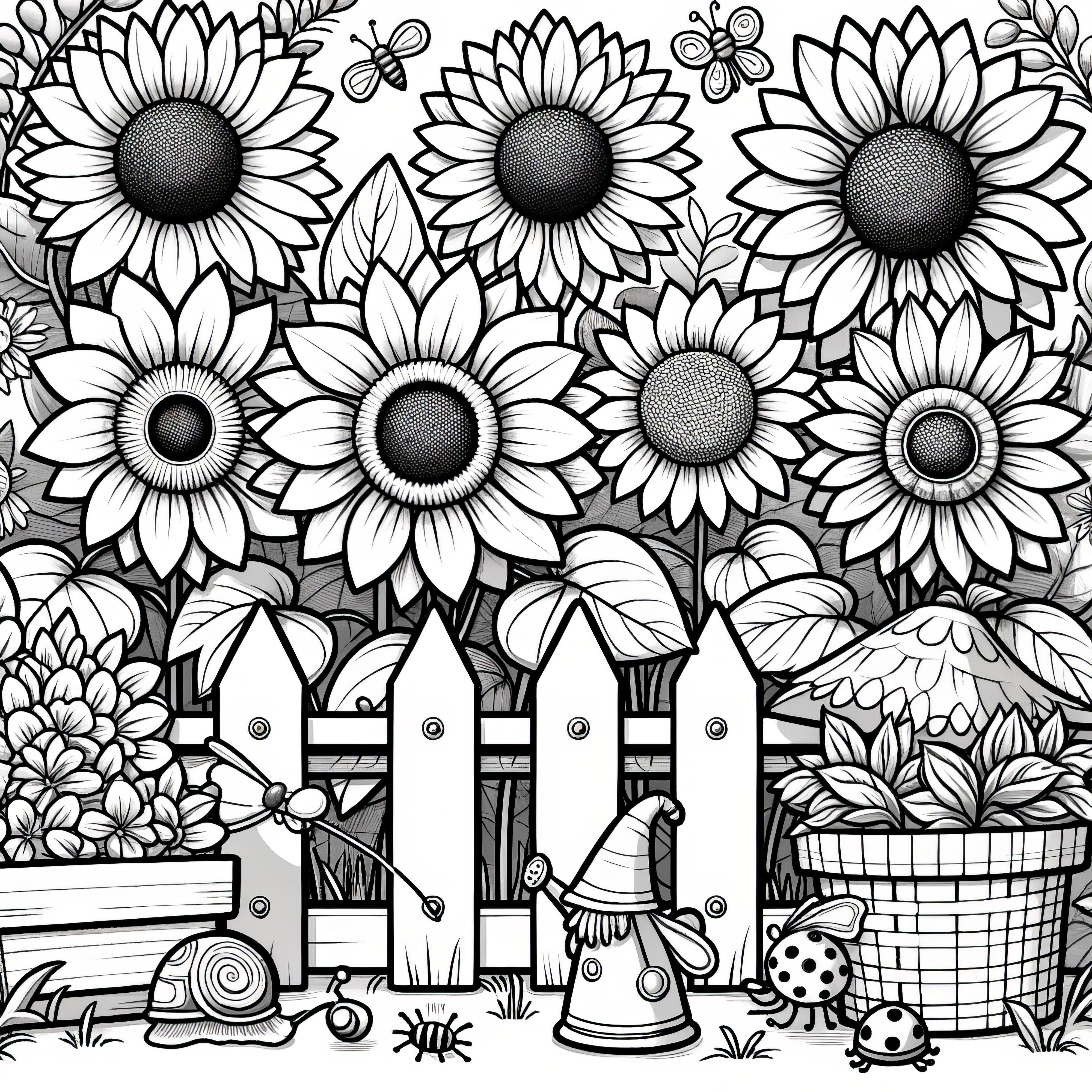 Sunflowers in the garden: Free coloring page to download (Free)