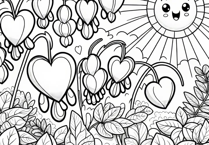 Tearful heart flowers in the sun as a coloring picture (free)