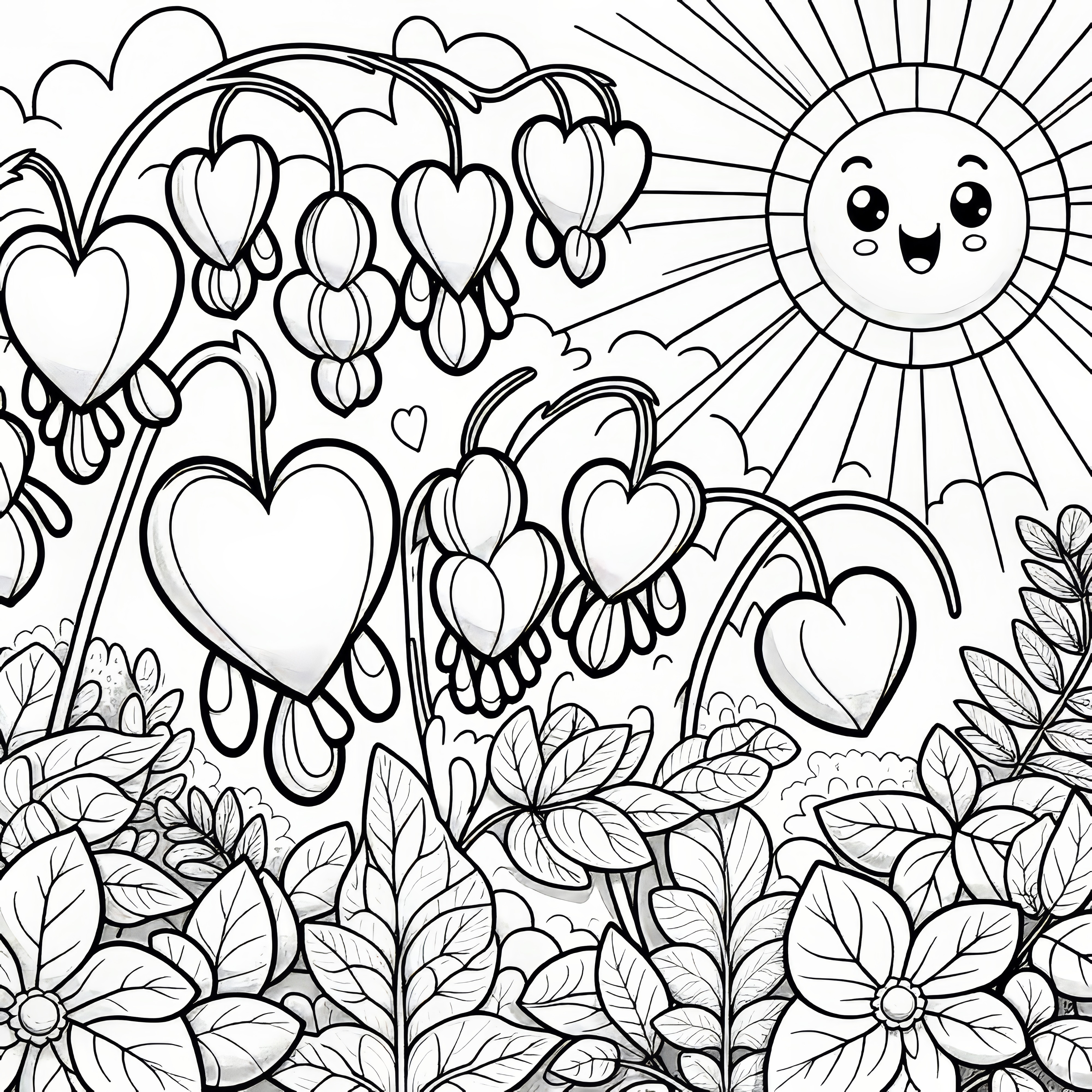 Tearful heart blossoms in the sun as a coloring picture (Free)