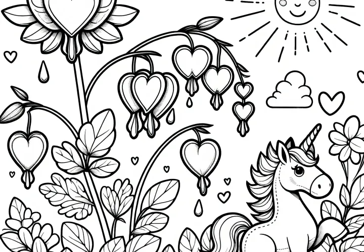 Tearful heart and unicorn as coloring template (free)