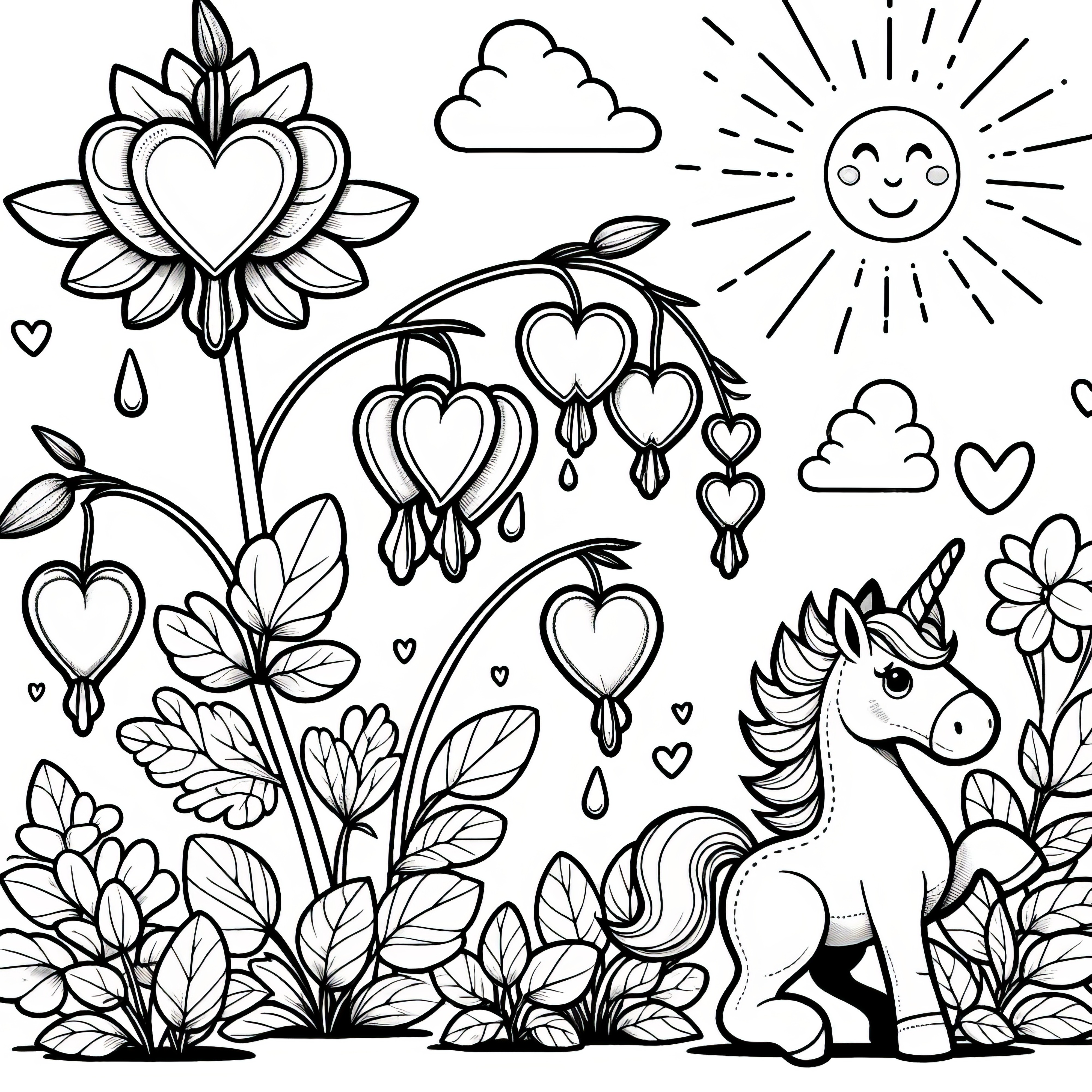 Tearful heart and unicorn as a coloring template (free)