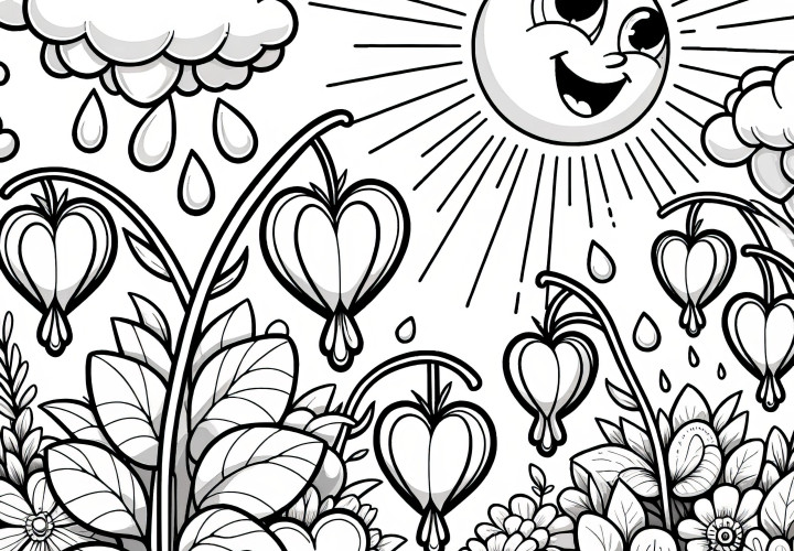 Tearful heart on the meadow as a coloring template (free)