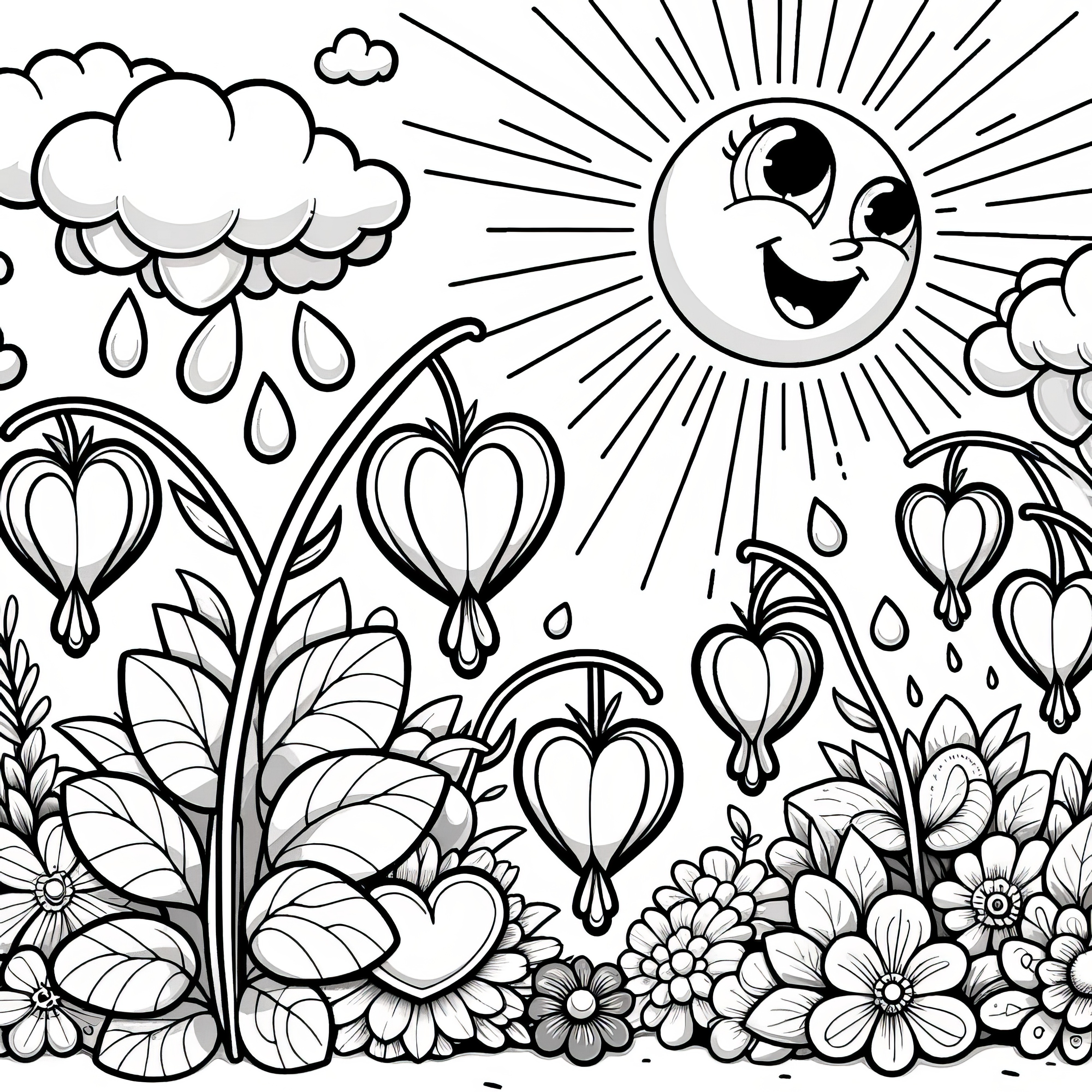 A crying heart on the meadow as a coloring page (free)