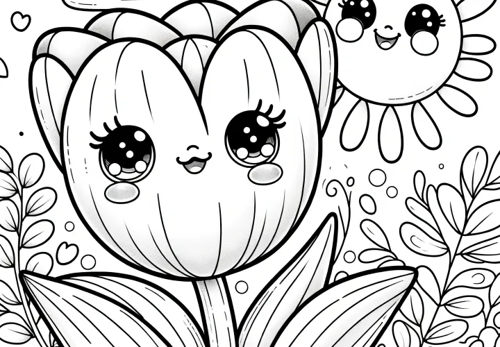 Tulip with a friendly face: Picture to color (free)