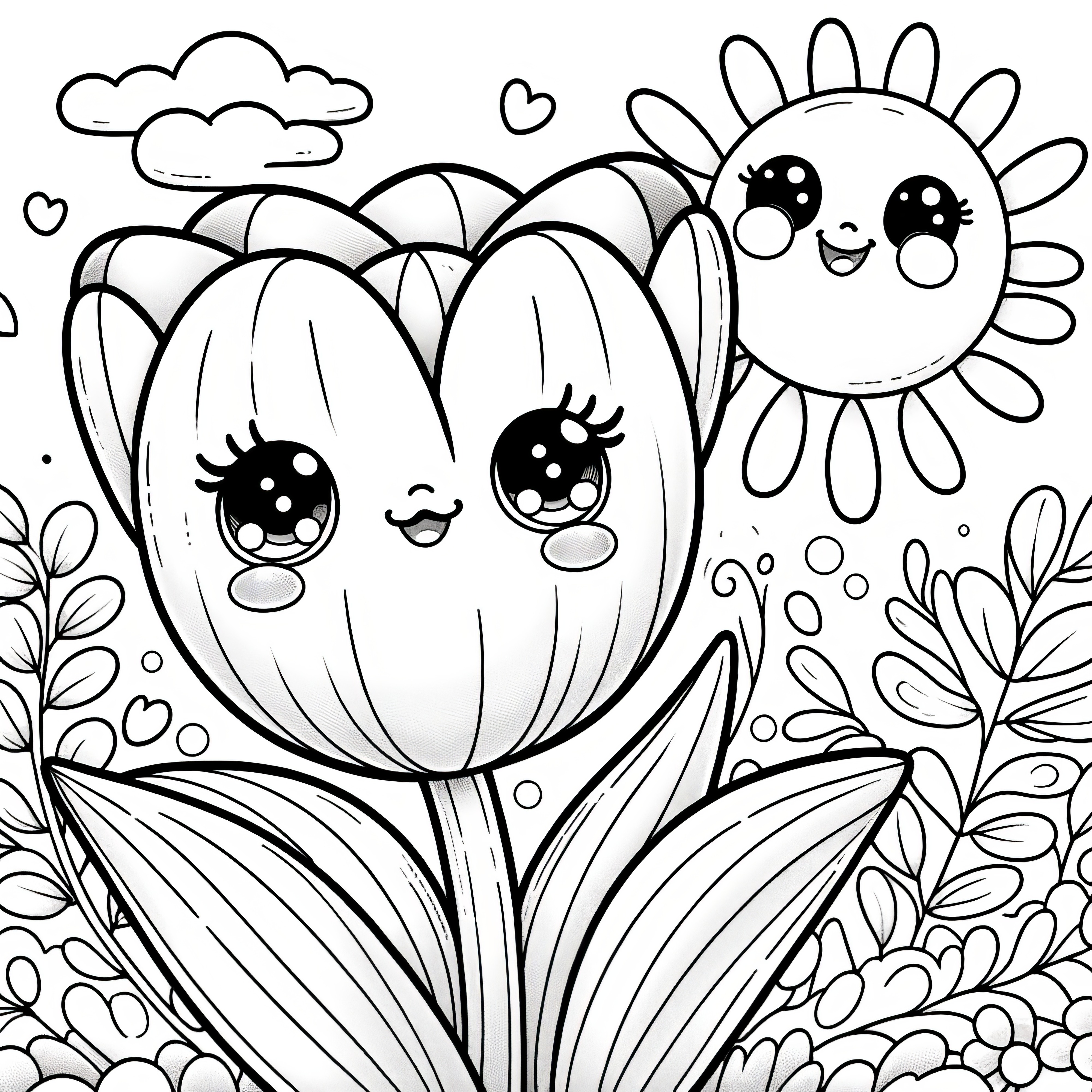 Tulip with a friendly face: Picture for coloring (Free)