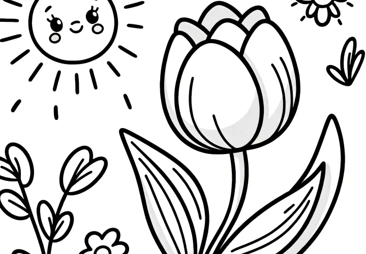 Tulipa e sol como desenho para colorir (gratuito)