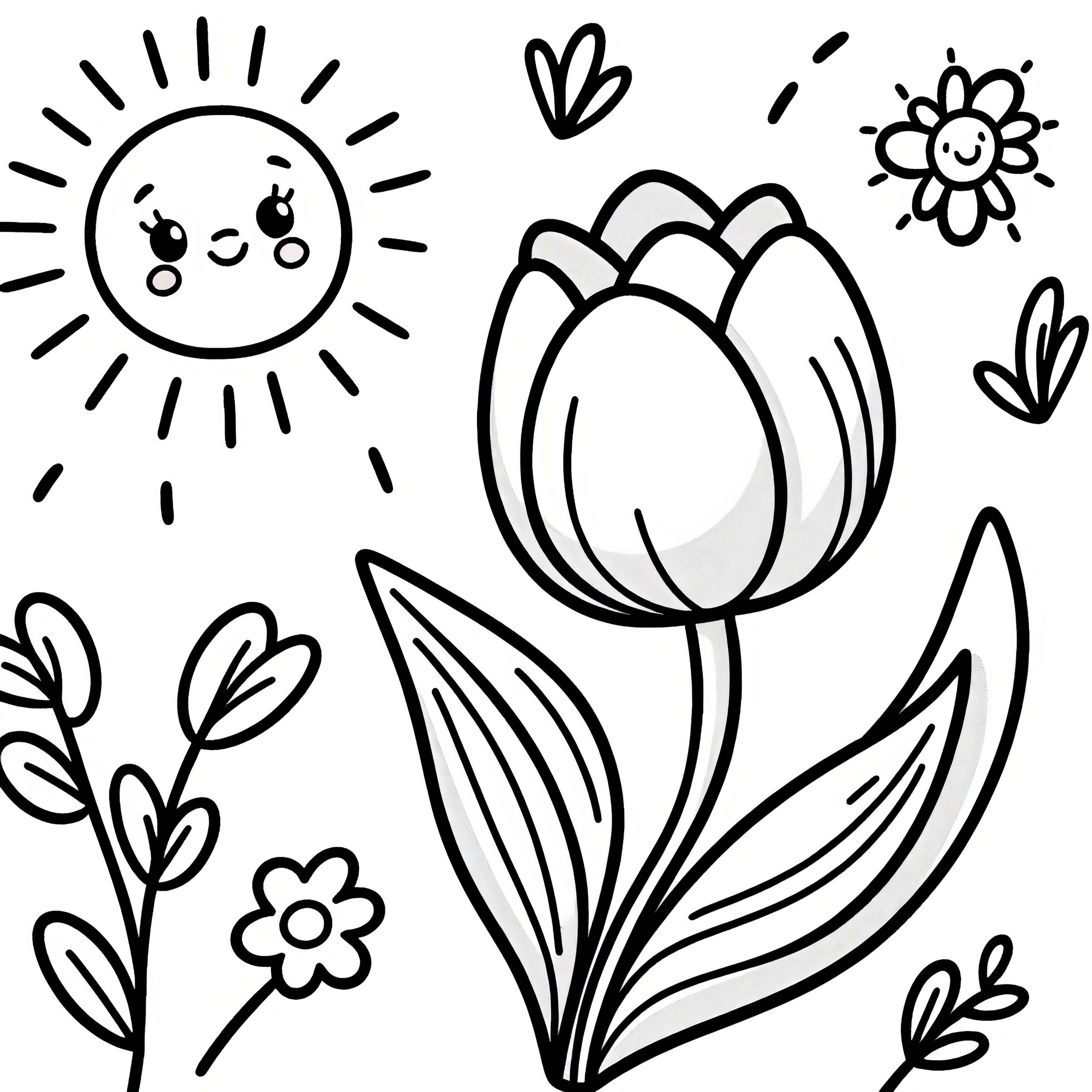 Tulipa e sol como desenho para colorir (gratuito)