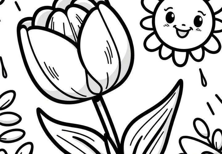 Tulip in the sun: Coloring page for children (Free)