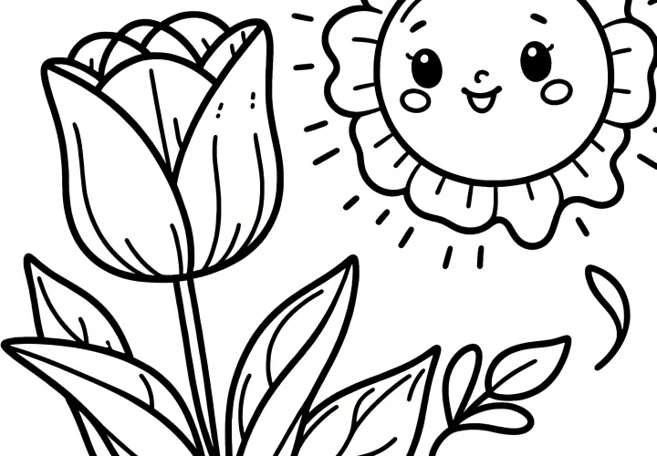 Tulip bloom in the sun: Free coloring sheet