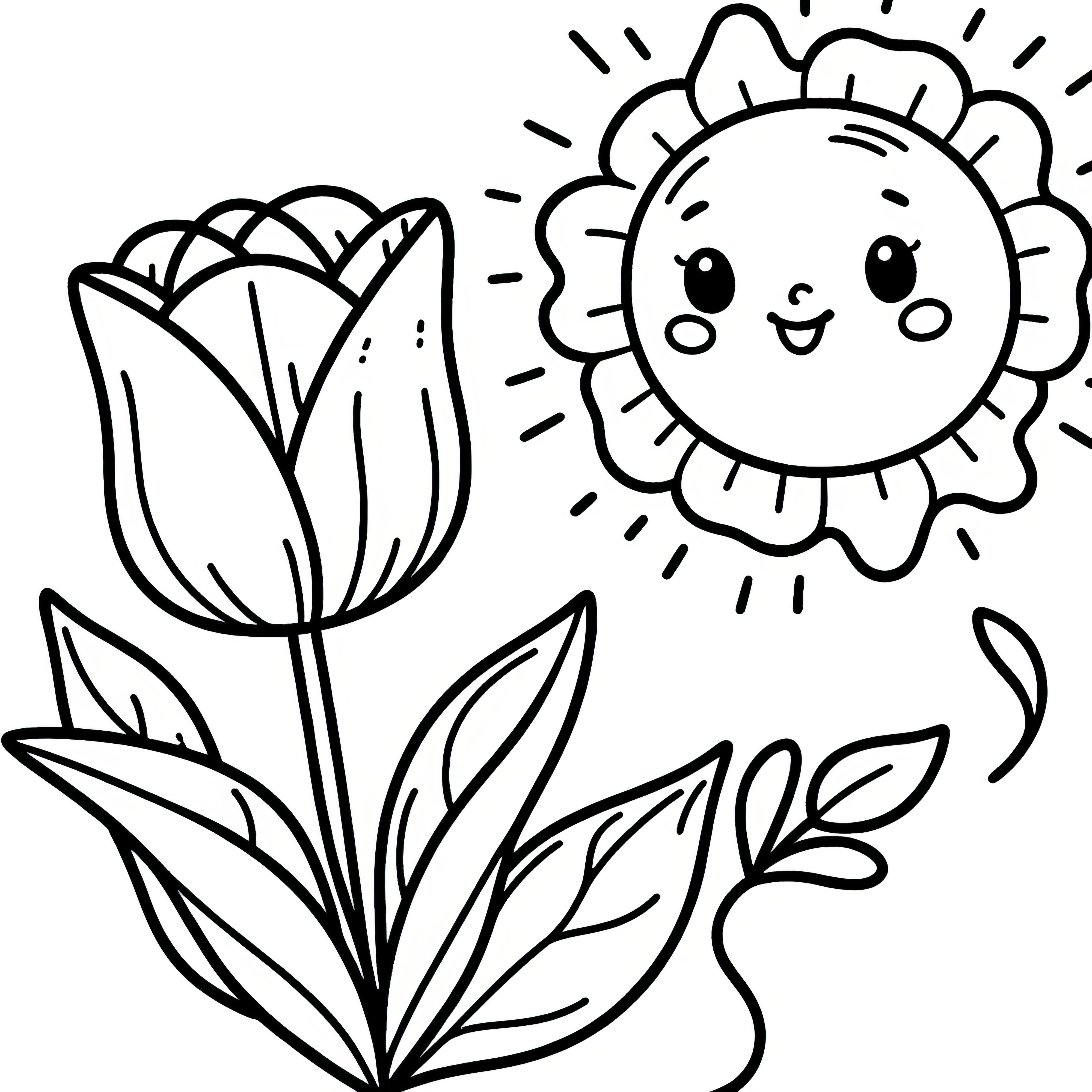 Tulip blossom in the sun: Free coloring page