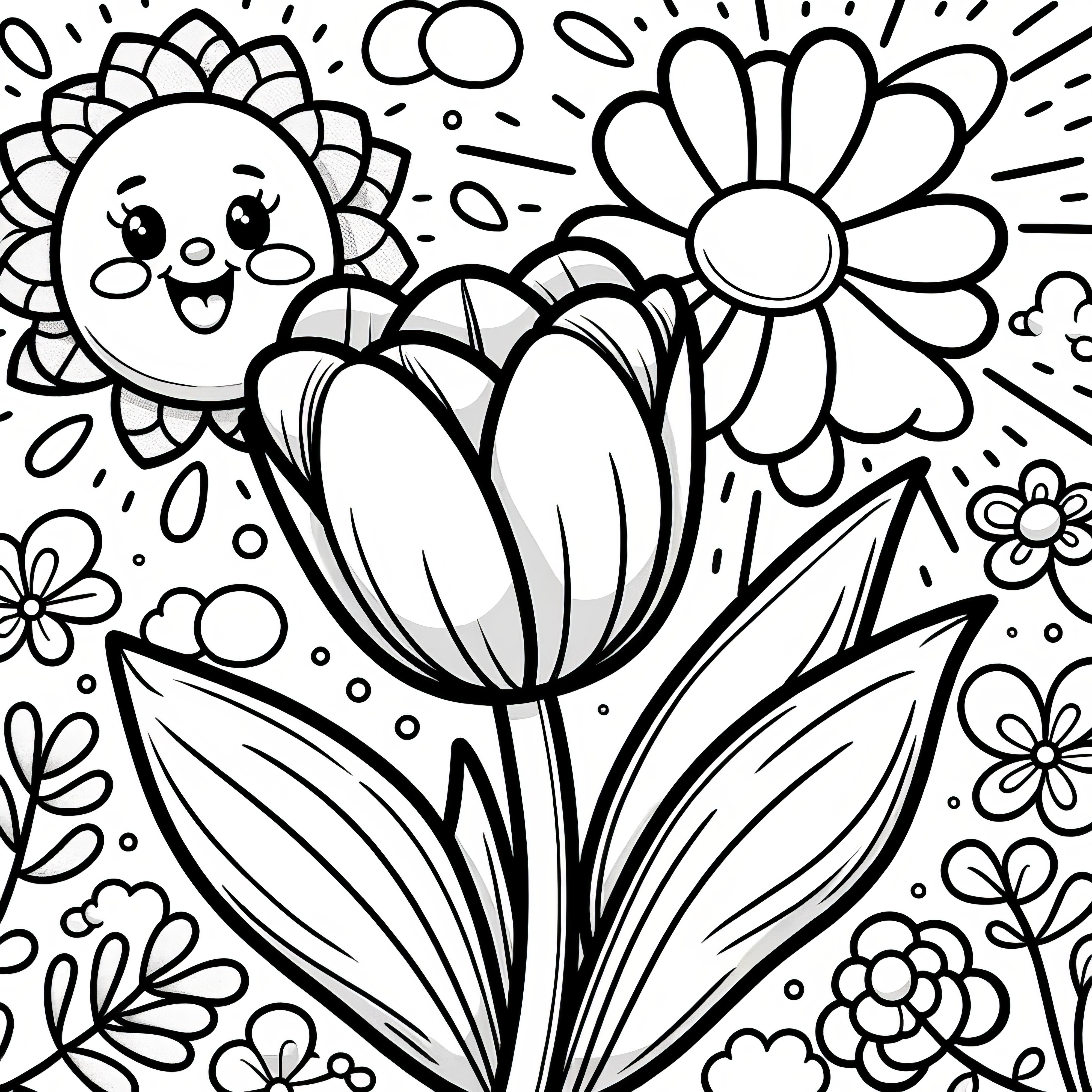 Tulip bloom in the sun: Plant coloring page (Free)