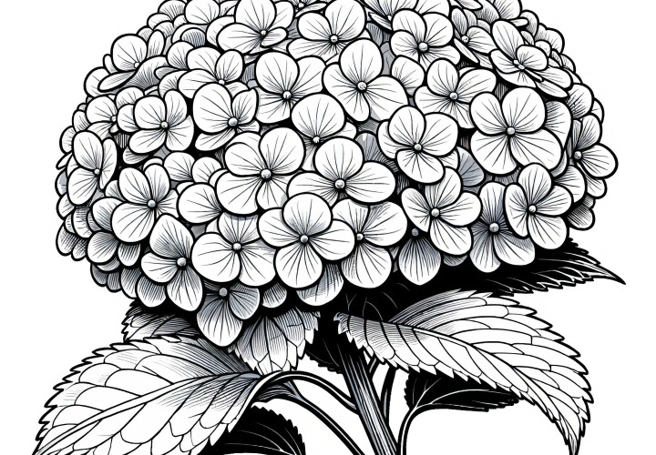 Hydrangea blossoms: Realistic coloring page (Free)