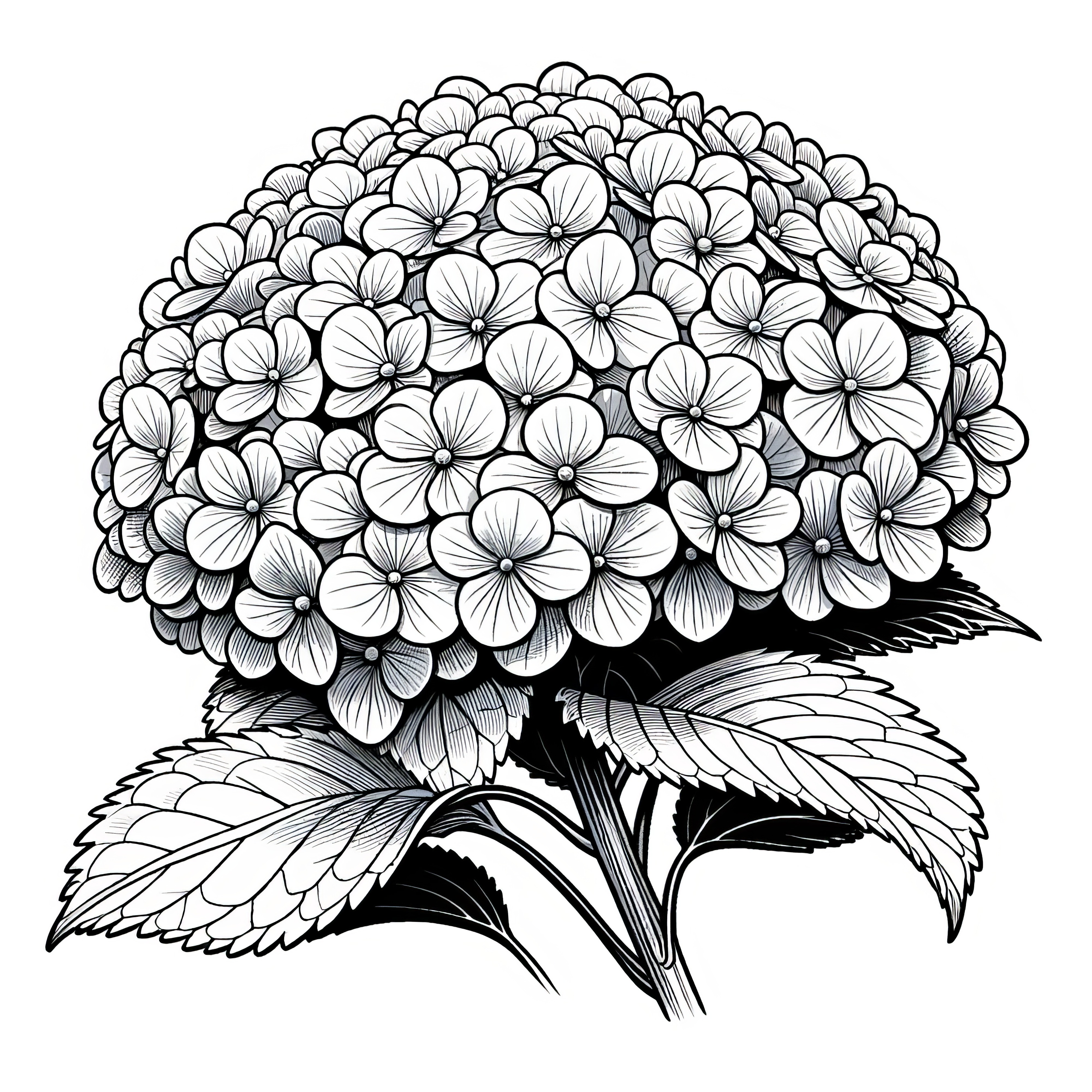 Hydrangea flowers: Realistic coloring page (Free)