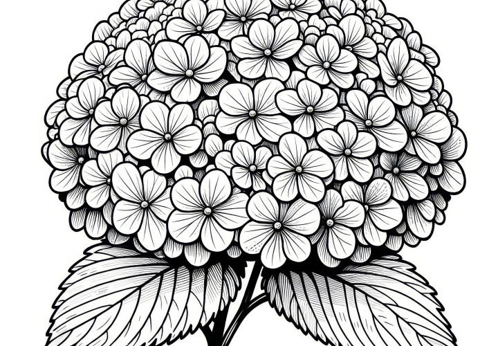 Hydrangea flowers: Realistic coloring page (Free)