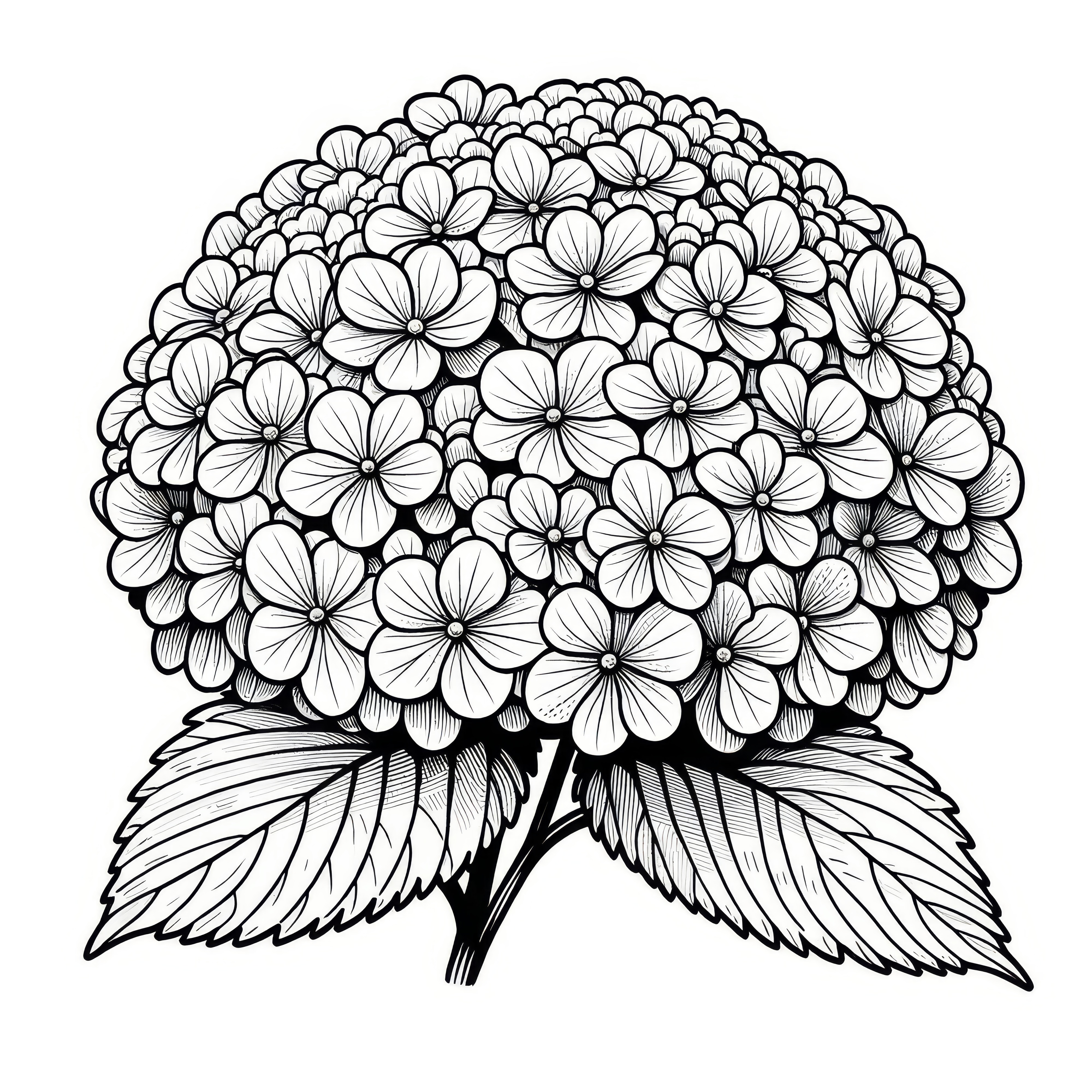 Hydrangea blossoms: Realistic coloring page (Free)