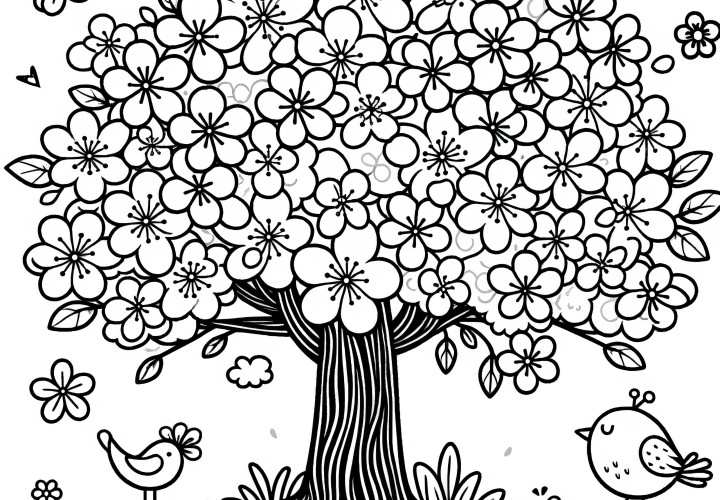 Cherry tree as a free coloring page