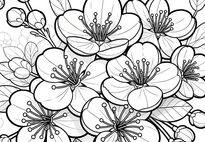 Cherry blossoms: Realistic coloring template (Free)