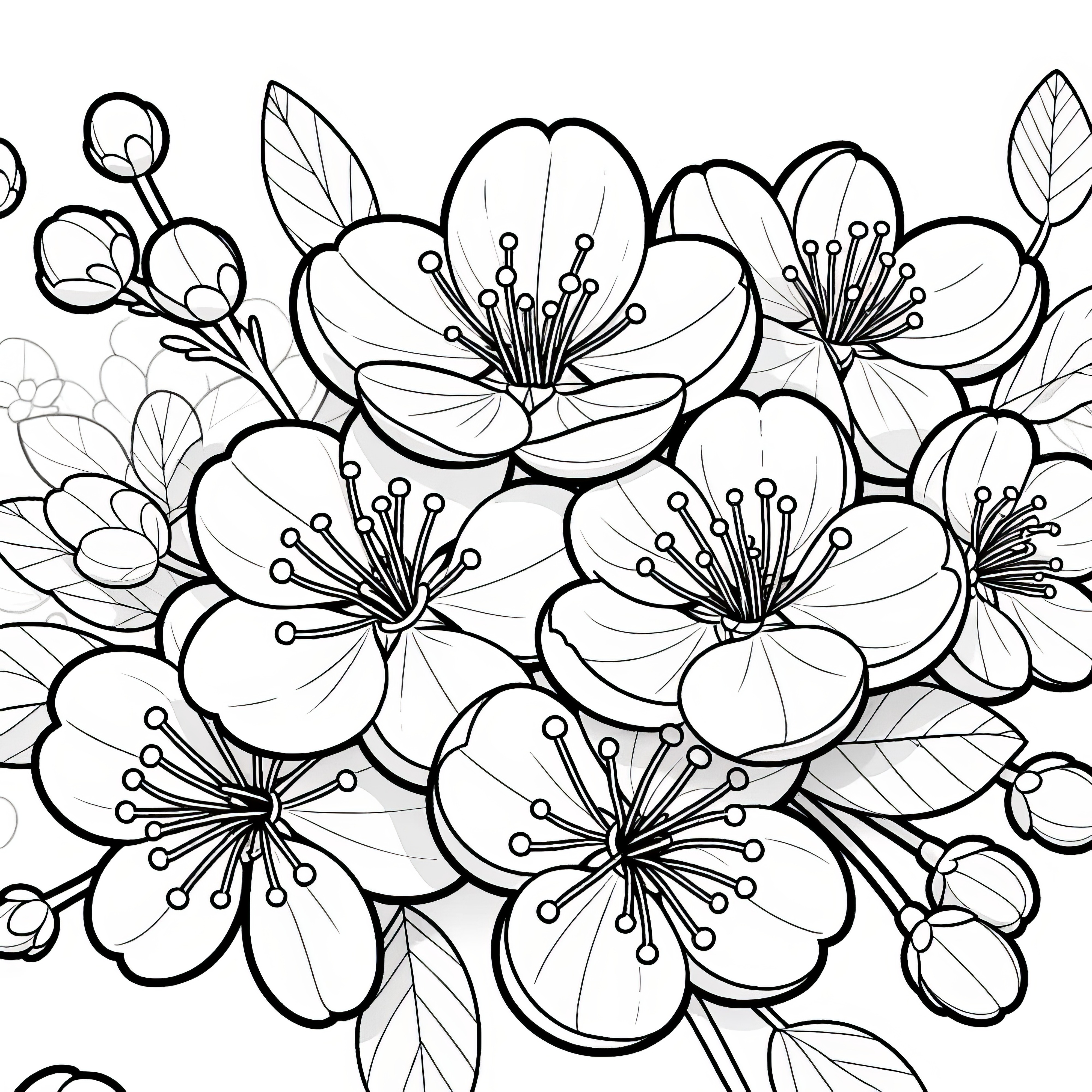 Cherry blossoms: Realistic coloring template (Free)