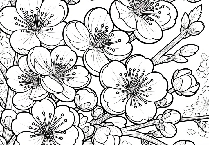 Flores de cerejeira: Imagem realista para colorir (gratuito)