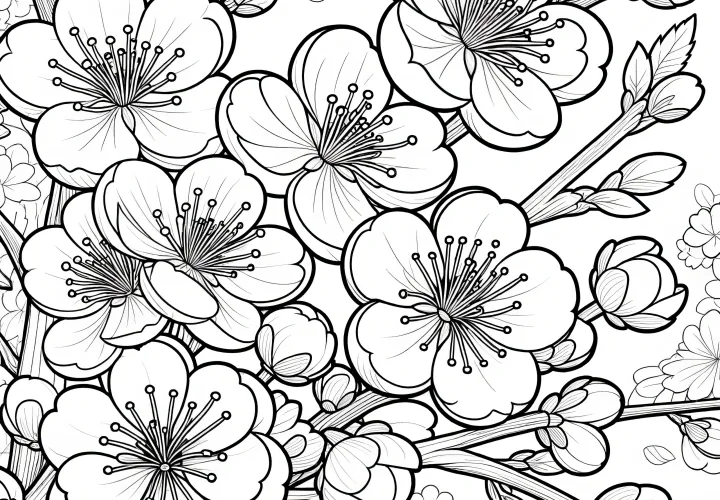 Cherry Blossoms: Realistic Coloring Page (Free)