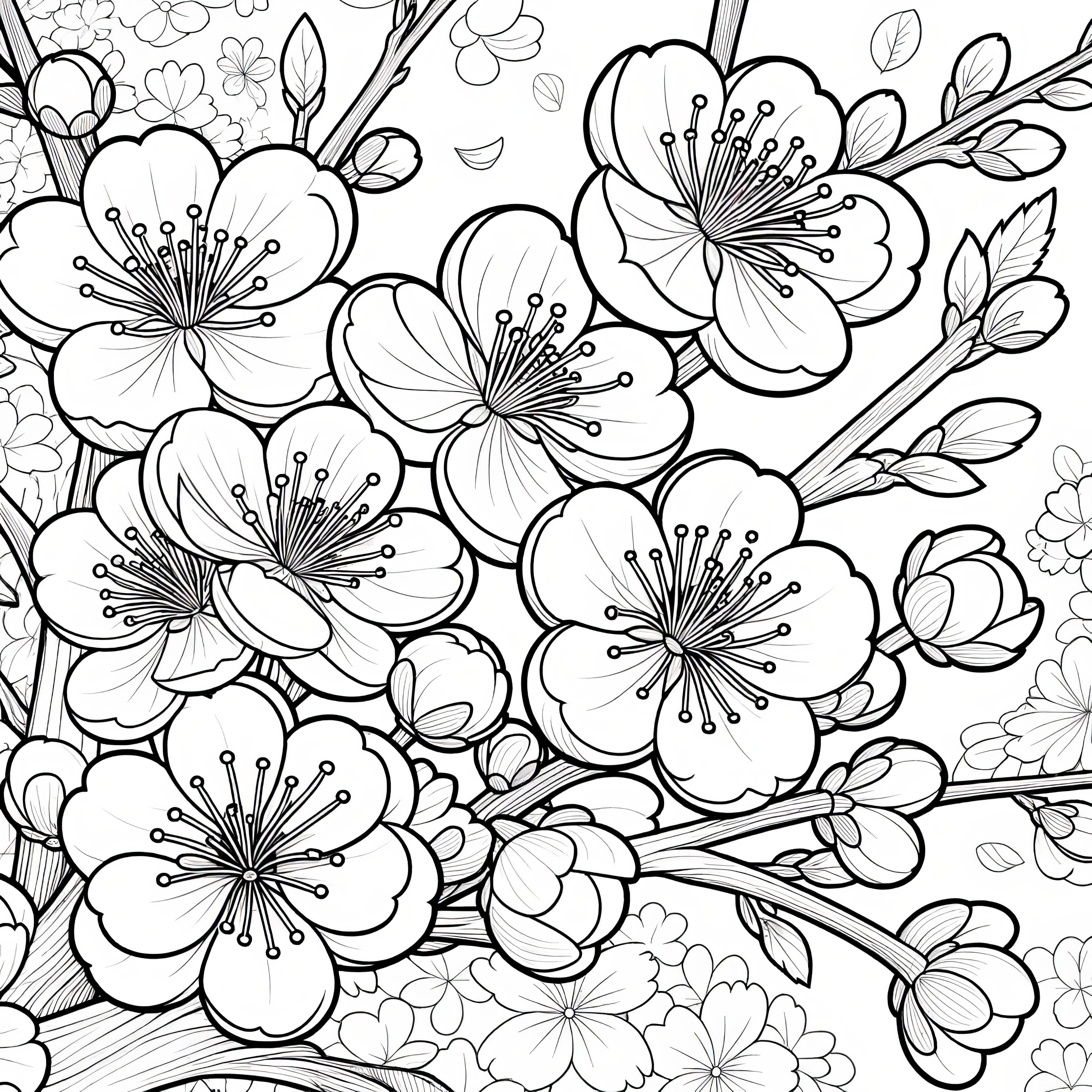 Cherry Blossoms: Realistic Coloring Page (Free)