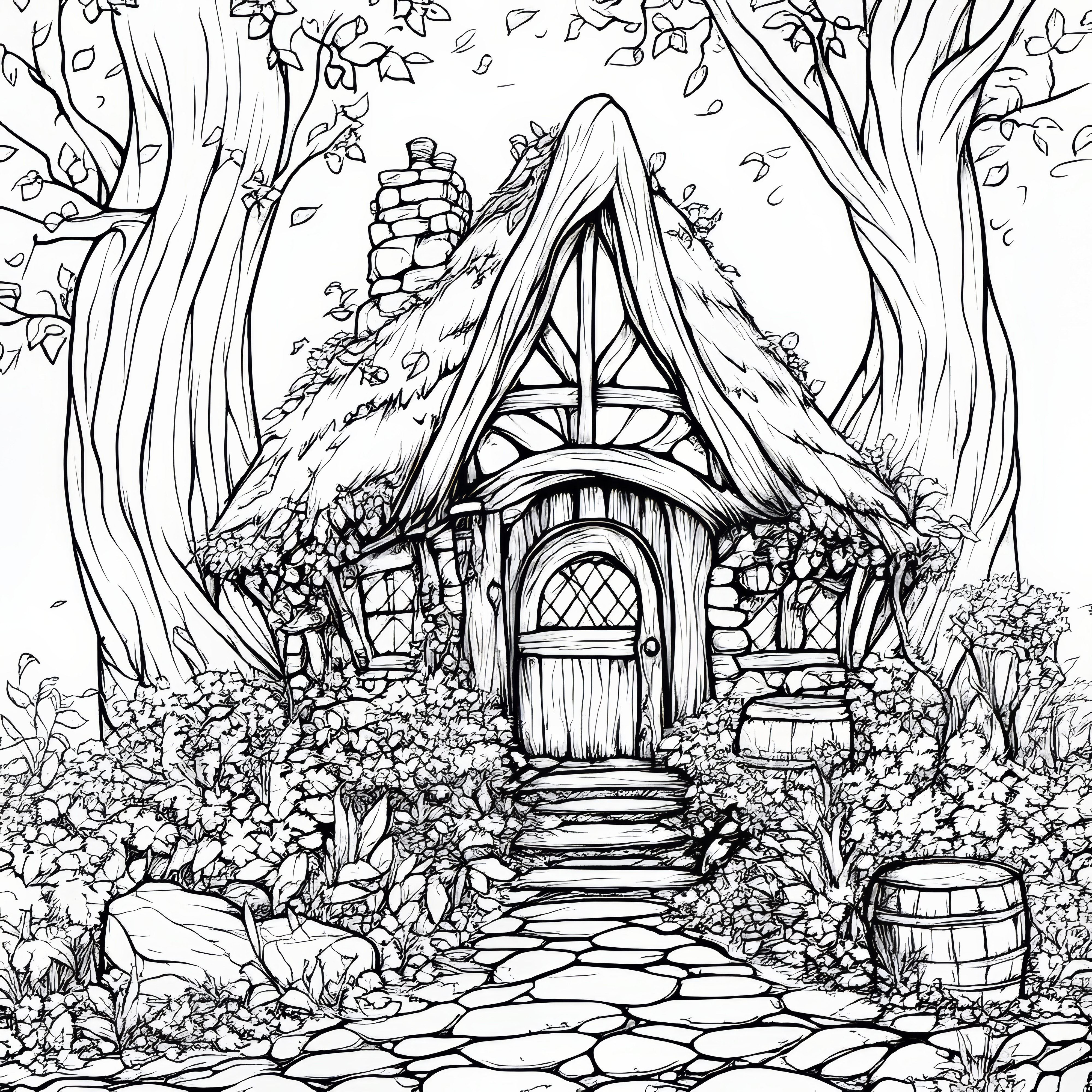 Cabana do anãozinho na floresta encantada: desenho para colorir a descarregar (gratuito)