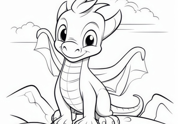 Dragon sur rocher : Image à colorier à télécharger (Gratuit)