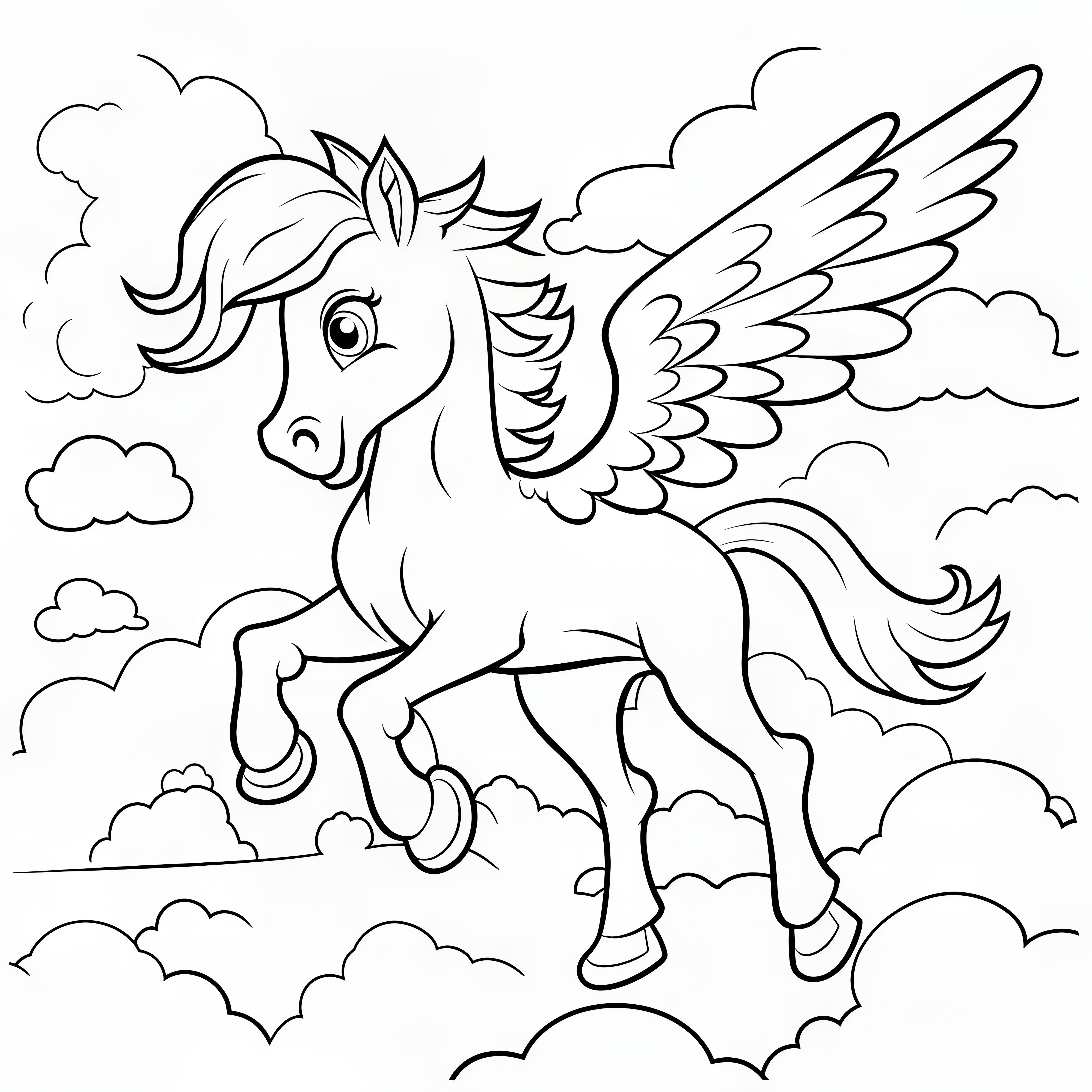 Pegaso vola tra le nuvole - disegno da colorare