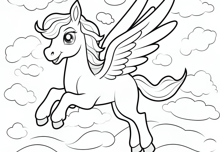 Pegaso ridendo: Semplice disegno da colorare per bambini (Gratuito)