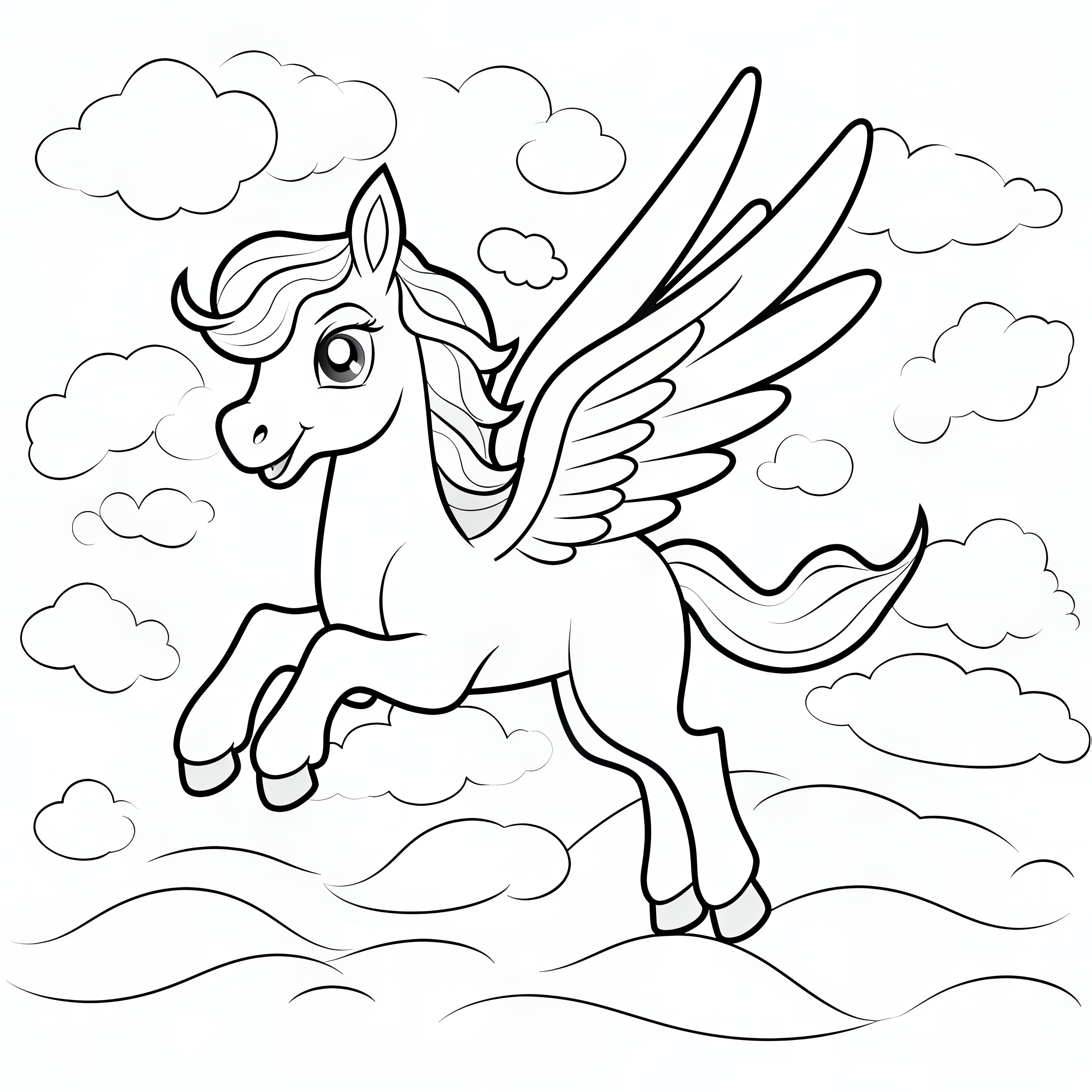 Pegaso ride - Semplice disegno da colorare per bambini (Gratuito)