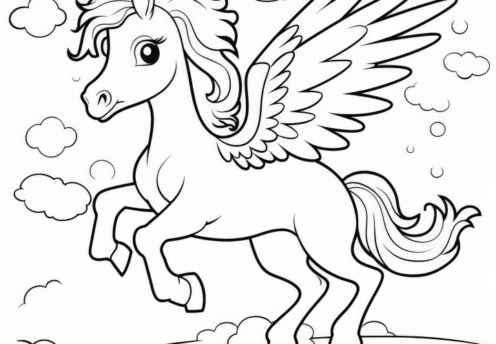 Pegaso bellissimo: disegno da colorare da scaricare (gratuito)