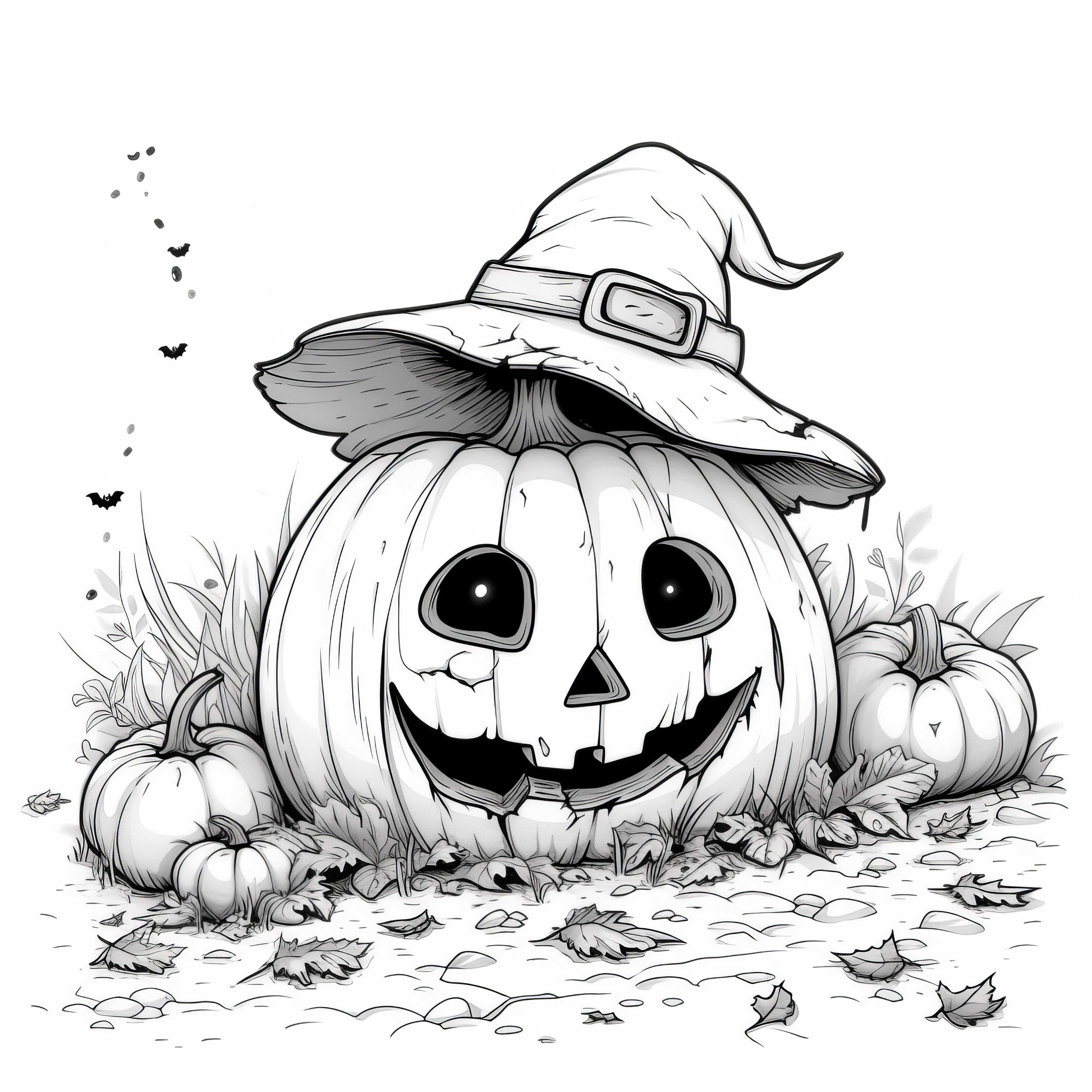 Halloween pumpkin with witch hat: Coloring picture for download (Free)