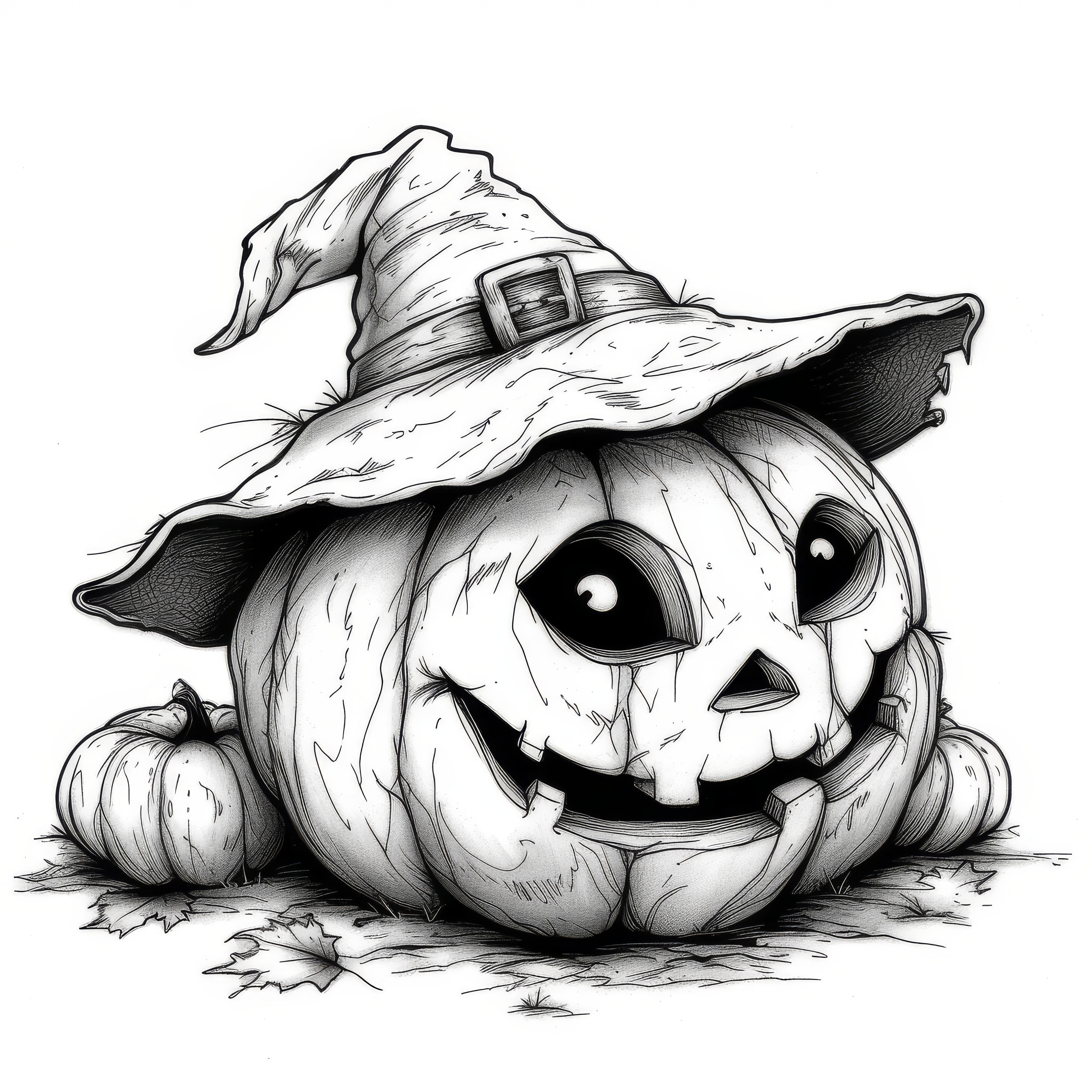 Spooky Halloween pumpkin with witch hat: Free coloring page