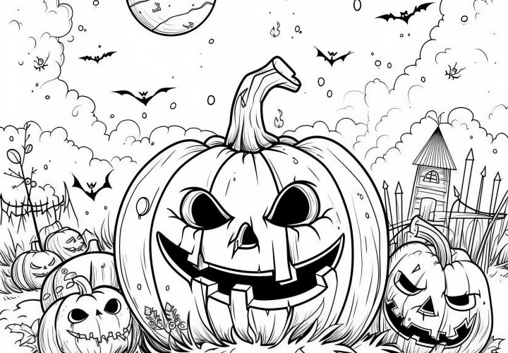 Halloween pumpkins at night: Free coloring page