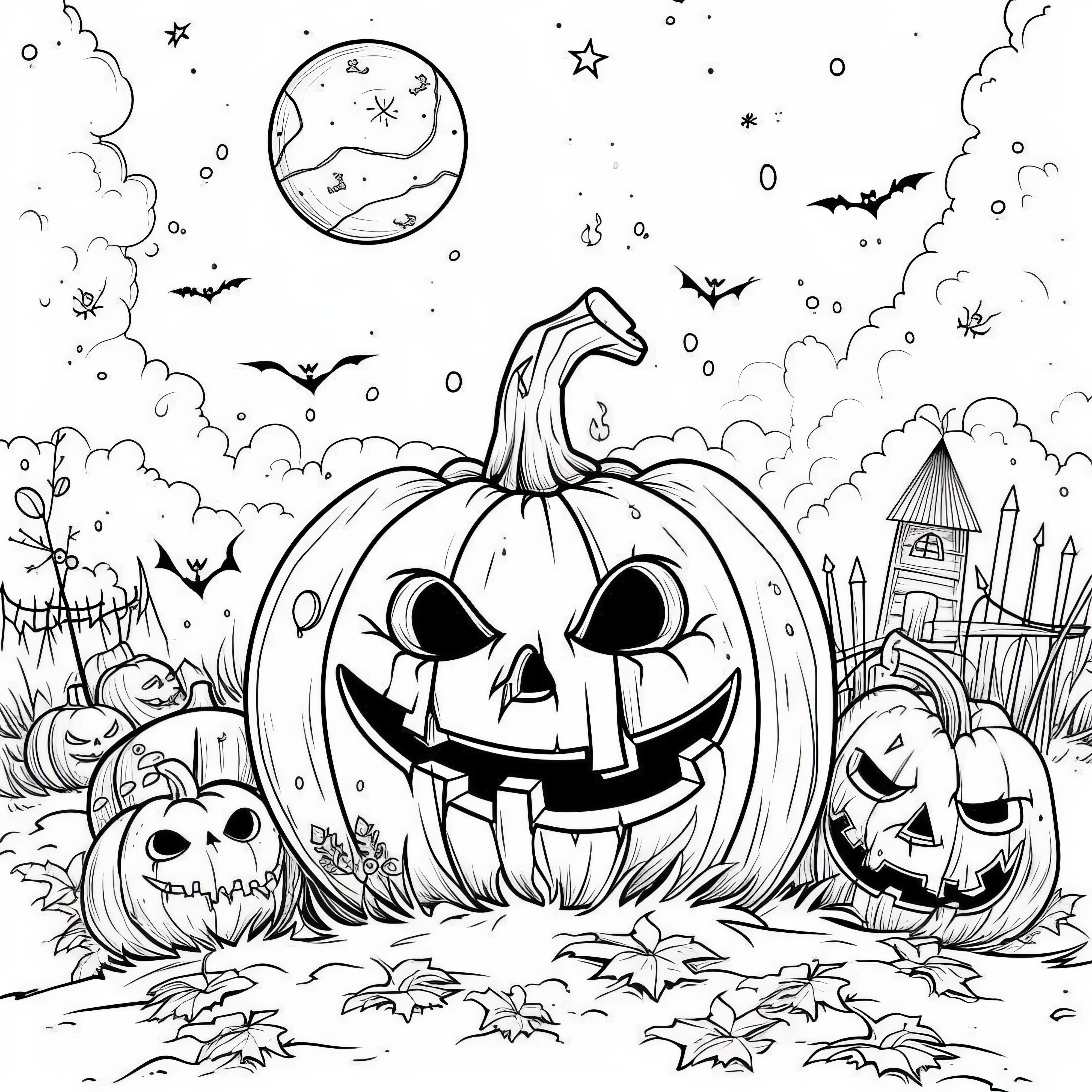 Halloween pumpkins at night: Free coloring page