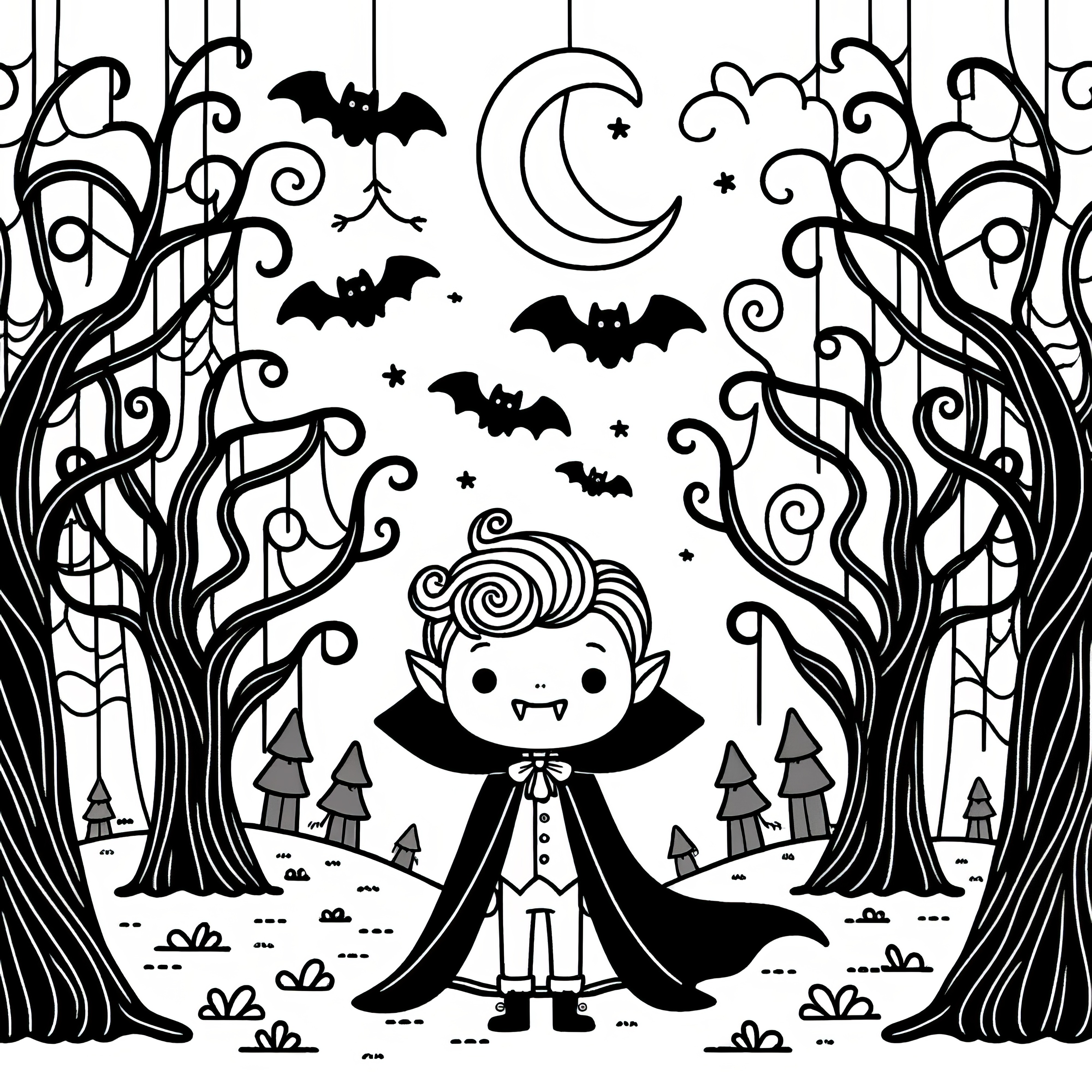 Halloween costume: Dracula in the forest coloring page (Free)