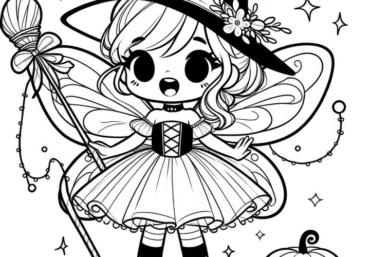 Halloween costume fairy: Simple coloring template (Free)