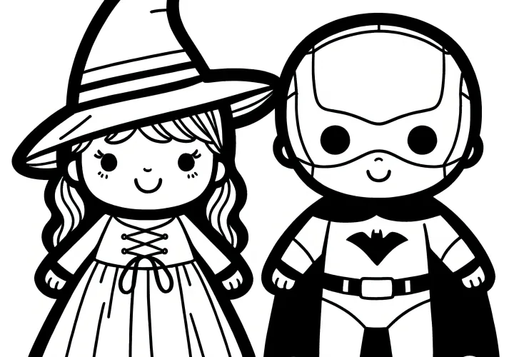 Disfraz de Halloween bruja y superhéroe: Plantilla fácil para que los niños coloreen (Gratis)