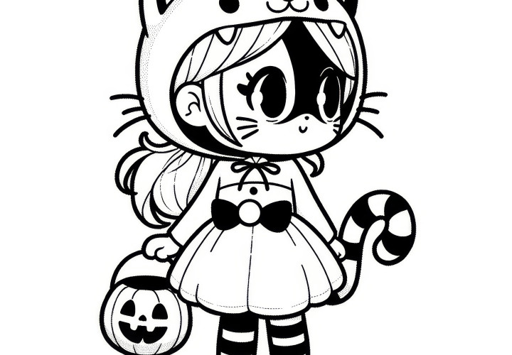 Halloween costume cat: Simple coloring page for download (Free)