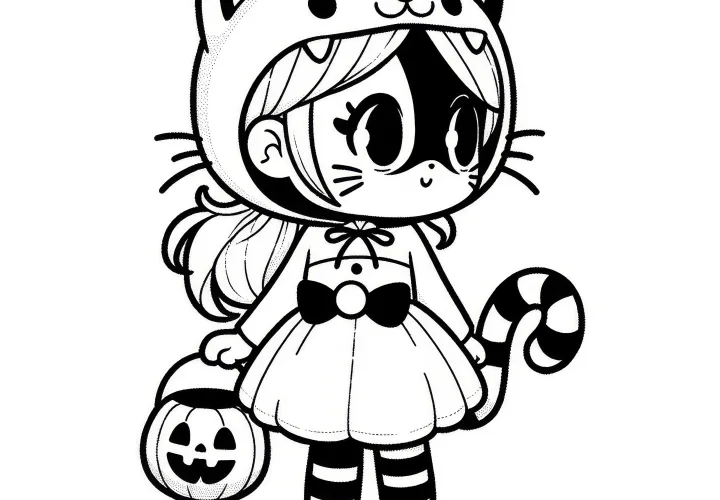 Disfraz de Halloween de gato: Dibujo para colorear simple para descargar (Gratis)