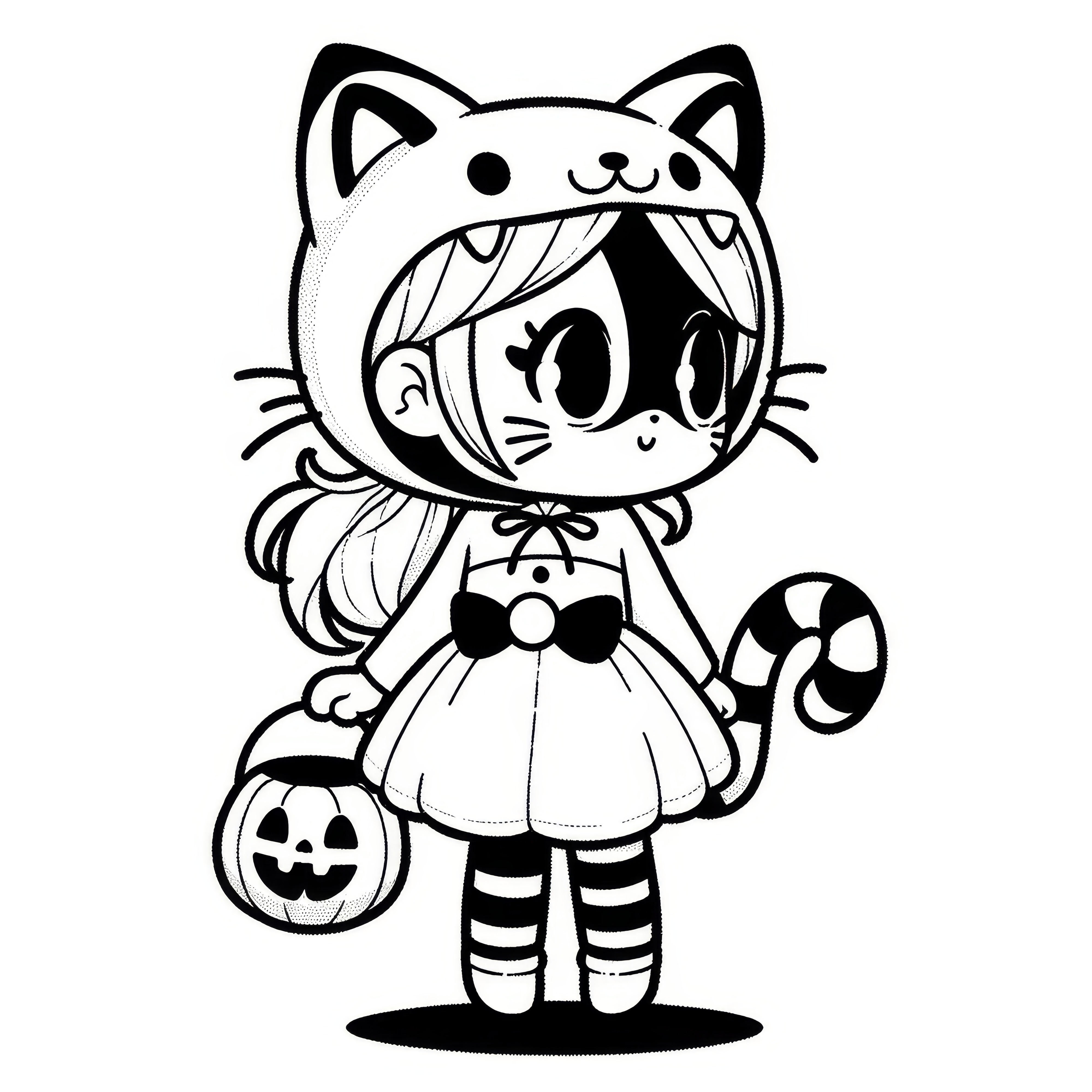 Halloween costume cat: Simple coloring page for download (free)