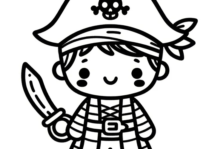 Dibujo para colorear sencillo de un disfraz de Halloween: Pirata (Gratis)