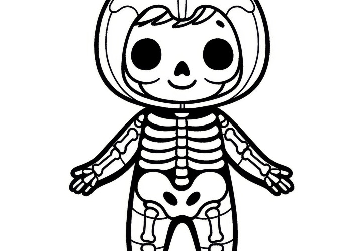 Halloween costume skeleton: Simple coloring page (free)