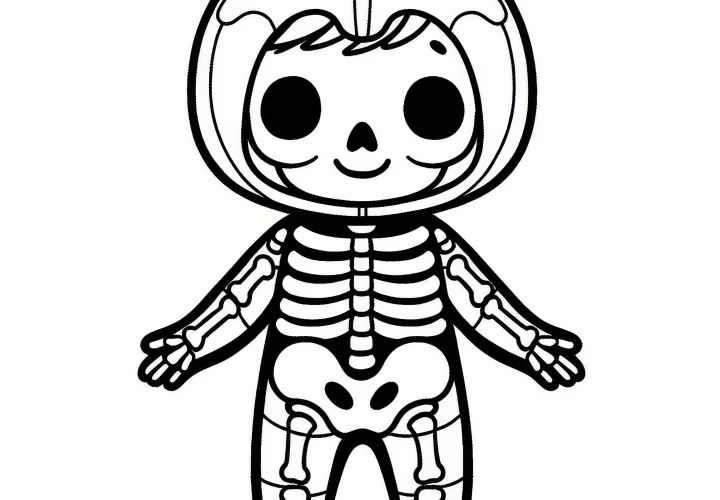 Disfraz de esqueleto de Halloween: Plantilla de colorear fácil (Gratis)